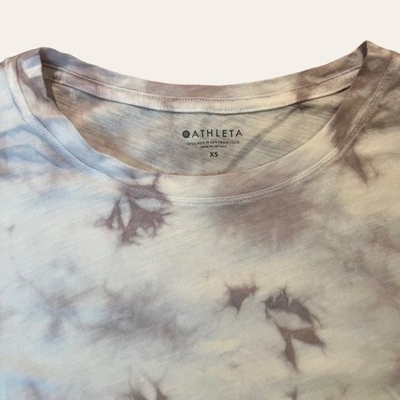 Athleta Gray Tie-Dye Short Sleeve Organic Cotton Daily Crew Cropped Tee XS - Picture 5 of 8